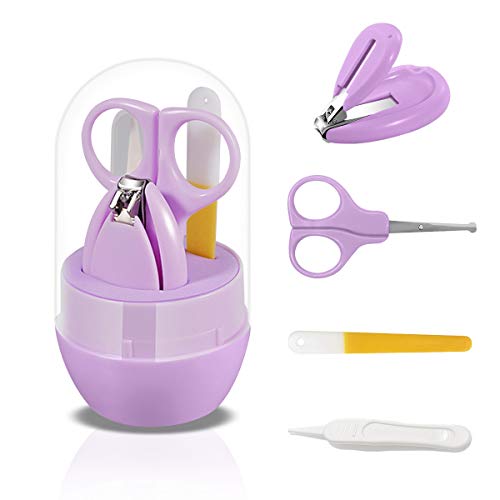 SONARIN Clipper per unghie Kit per bebe,kit per la cura del bambino 4 in 1,con Tagliaunghie, Forbicine, limetta per unghie e Pinzetta,kit per la cura delle unghie per neonato o bambino(Viola Chiaro)