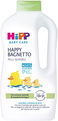 HiPP Baby Care Happy Bagnetto, Bagnoschiuma per Bambini, Formato Famiglia, per Pelli Sensibili, pH Neutro, con Estratto Naturale di Mandorle Bio, 1 Flacone da 1000 ml