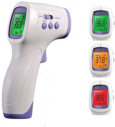 IFNI Thermometre Frontal Infrarossi medica Termometro senza contatto per adulti bambini, Display LCD Moda con indicatori colorati Opzione sonore, 32 memorie.