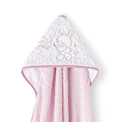 Interbaby Neonato Accappatoio con Cappuccio 1x1 m · RABIT BEBE rosa · 100% COTONE · Asciugamani per bambini