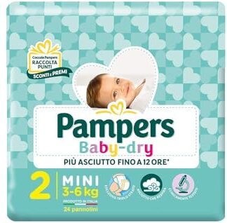 Pampers Babydry Flash Taglia 2 Mini 3-6 Kg • Contenuto: 24 Pannolini