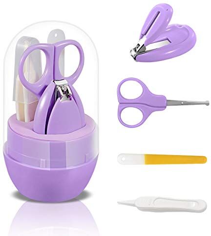 SONARIN Clipper per unghie Kit per bebe, kit per la cura del bambino 4 in 1, con Tagliaunghie, Forbicine, limetta per unghie e Pinzetta, kit per la cura delle unghie per neonato o bambino(Viola)