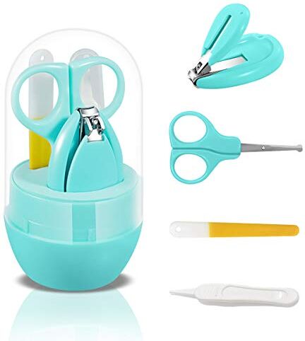 SONARIN Clipper per unghie Kit per bebe, kit per la cura del bambino 4 in 1, con Tagliaunghie, Forbicine, limetta per unghie e Pinzetta, kit per la cura delle unghie per neonato o bambino(Verde)