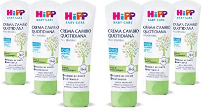 HiPP Baby Care Crema Cambio Quotidiana, Crema Protettiva e Lenitiva per il Cambio Pannolino dei Neonati, per Pelli Sensibili, con Olio di Mandorle Bio e Ossido di Zinco, 6 Pezzi da 75 ml