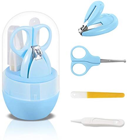 SONARIN Clipper per unghie Kit per bebe, kit per la cura del bambino 4 in 1, con Tagliaunghie, Forbicine, limetta per unghie e Pinzetta, kit per la cura delle unghie per neonato o bambino(Blu)