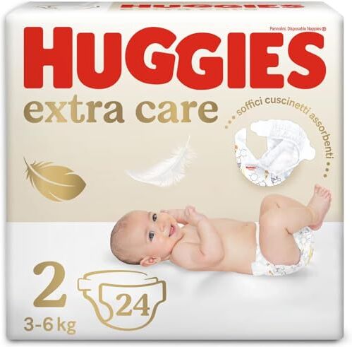 Huggies Pannolini Extra Care Bebè, Taglia 2 (3-6Kg), Confezione da 24 Pannolini