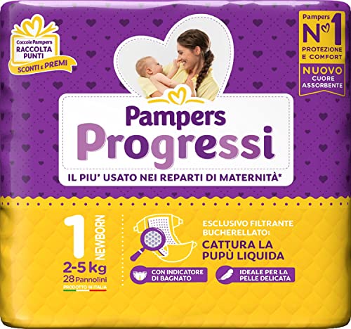 Pampers Progressi Pannolini Newborn, Taglia 1 (2-5 kg), 1 Pacco da 28 Pezzi