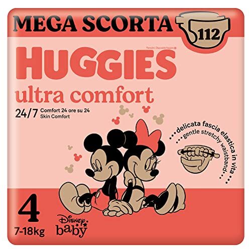 Huggies Pannolini Ultra Comfort, Taglia 4 (7-18 Kg), Confezione da 112 Pannolini