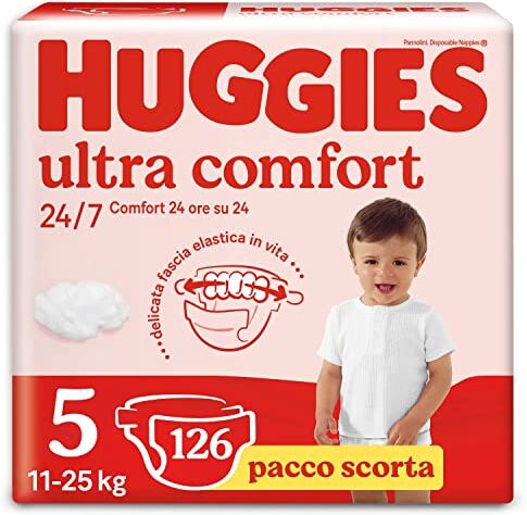 Huggies Pannolini Ultra Comfort, Taglia 5 (11-25 Kg), Confezione da 126 Pannolini (42x3)