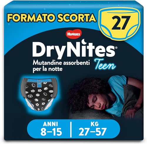 Huggies Drynites Mutandine Assorbenti per la Notte per Bambino, Taglia L (27-57 Kg), Confezione da 27 Pezzi (9x3)