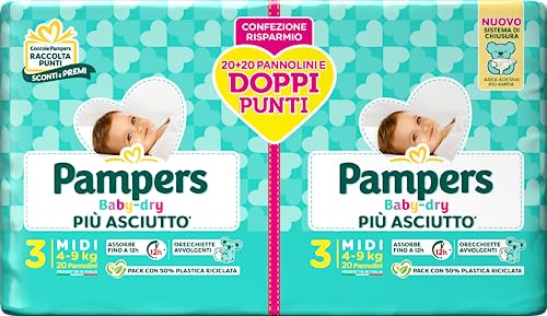 Pampers Baby Dry Midi, Pacco Doppio DWCT, Taglia 3 (4-9 kg), 40 Pannolini