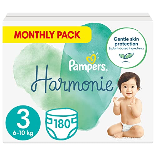 Pampers 180 pannolini Harmonie Baby taglia 3, con cotone premium e materiali a base di piante (6-10 kg)