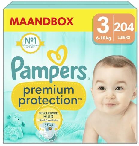 Pampers Pannolini per bambini, taglia 3 (6-10 kg), protezione premium, Midi, confezione da 204 pezzi