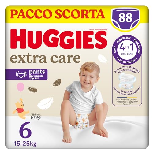 Huggies Extra Care Pannolino Mutandina Taglia 6 (15-25 Kg), Confezione da 88 (22x4)