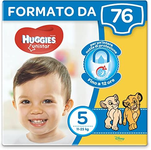 Huggies Unistar Pannolini, Taglia 5 (11-25 Kg), Confezione da 76 pannolini