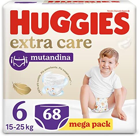 Huggies Extra Care Pannolini Mutandina Taglia 6 (15-25 Kg), Confezione da 68 Pannolini Mutandina