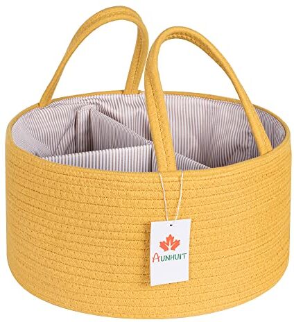 AUNHUIT Cesto portaoggetti per pannolini per bambini, colore giallo, portatile, 45 x 7,10 cm, grande cesto portaoggetti da appendere con scomparti intercambiabili, organizer per pannolini per bambini e