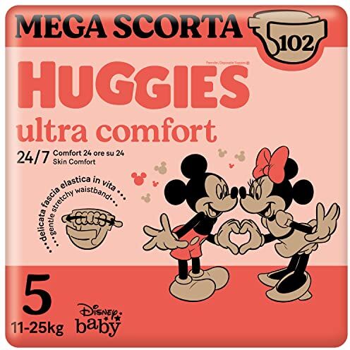 Huggies Pannolini Ultra Comfort, Taglia 5 (11-25 Kg), Confezione da 102 Pannolini