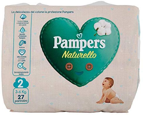 Pampers Acqua Pura, 27 Pannolini Contenenti Cotone e Materiali Naturali Derivanti dalle Piante, 0% Profumo, Taglia 2 (3-6 Kg)