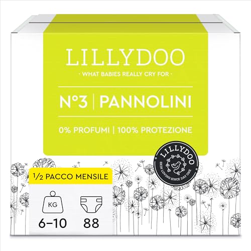 LILLYDOO Pannolini delicati sulla pelle, taglia 3 (6-10 kg), scatola mezza mese (88 pannolini) (FSC Mix)