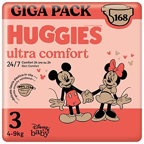 Huggies Ultra Comfort, Pannolini Taglia 3 (4-9 Kg), Design Disney, 168 Pz