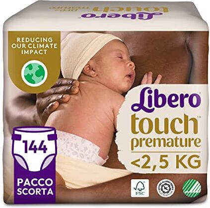 libero , Pannolini Touch Open per Bambini, 144 Pannolini Taglia Prematuro per Bambini da <2,5 Kg, 6 Confezioni da 24 Pannolini Monouso