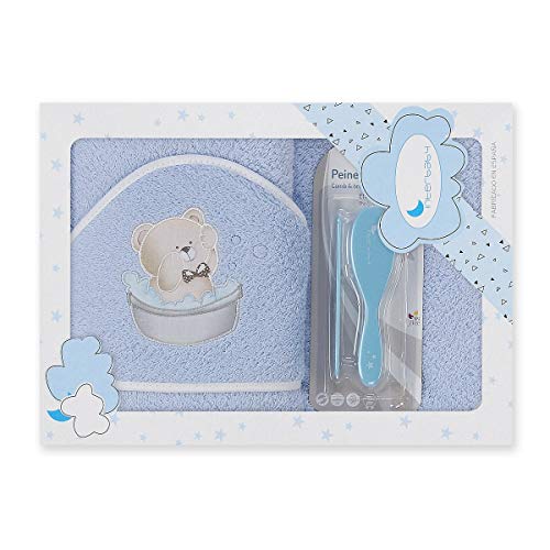 Interbaby Asciugamano con cappuccio per neonato OSITO BAÑERA in blu con Set de Spazzola e Pettine 900 g