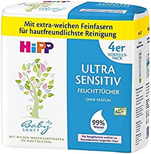 HiPP Salviettine umidificate Babysanft Ultra Sensitive, bianche, (4 x 52 pezzi)