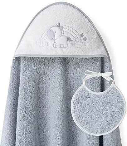 Interbaby Asciugamano Mantellina con cappuccio per bambini con bablagino Unicorno Nuvole grigio