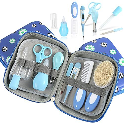 JasCherry Set per la Cura del Bambino -9 Pezzi kit pulizia neonato, Set di Igiene e Benessere con Spazzola in Morbida Lana, Articoli Essenziali per la Cura del Bambino per Viaggi e uso Domestico