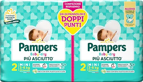 Pampers Baby Dry Mini, Pacco Doppio DWCT, Taglia 2 (3-6 kg), 48 Pannolini