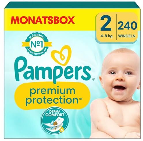 Pampers Pannolini per bambini, taglia 2 (4-8 kg), protezione premium, mini, confezione da 240 pezzi