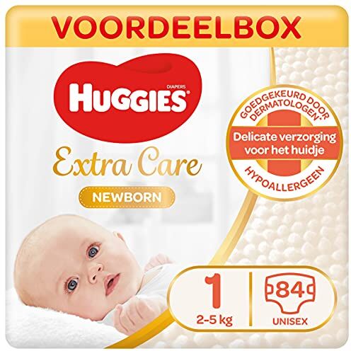 Huggies , Pannolini per bambini Taglia 1 (2-5 kg), Neonati, Unisex, Con indicatore di umidità, Confezione 1 mese di consumo, Neonato 21x 4 (84 Unità)