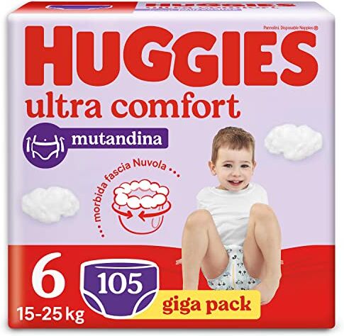 Huggies Ultra Comfort Pannolini Mutandina, Taglia 6 (15-25 Kg), Confezione da 105 Pannolini Mutandina