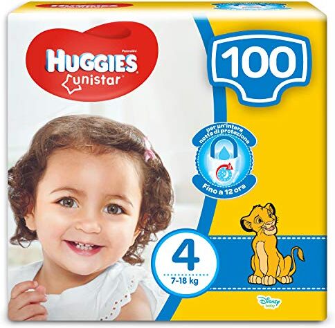 Huggies Unistar Pannolini, Taglia 4 (7-18 kg), Confezione da 100 Pannolini