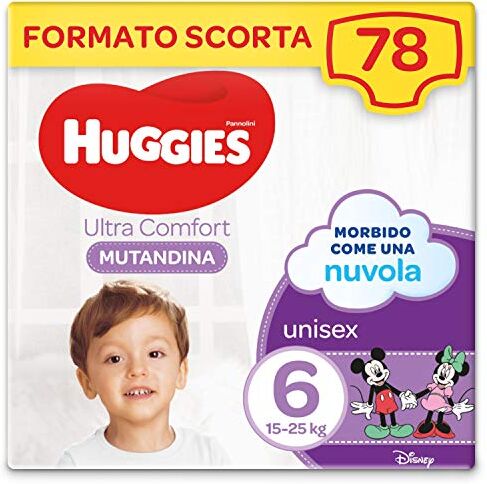 Huggies Ultra Comfort Pannolino Mutandina, Taglia 6/15-25 Kg, Confezione da 78 Pannolini