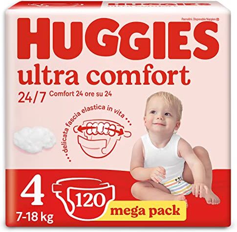 Huggies Pannolini Ultra Comfort, Taglia 4 (7-18 Kg), Confezione da 120 Pannolini