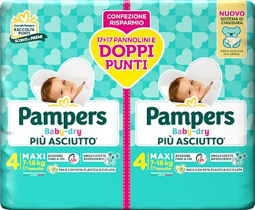 Pampers Baby Dry Maxi, Pacco Doppio DWCT, Taglia 4 (7-18 kg), 34 Pannolini