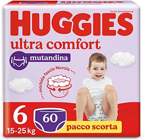 Huggies Ultra Comfort Pannolino Mutandina, Taglia 6 (15-25 Kg), Confezione da 60 Pannolini (30x2)