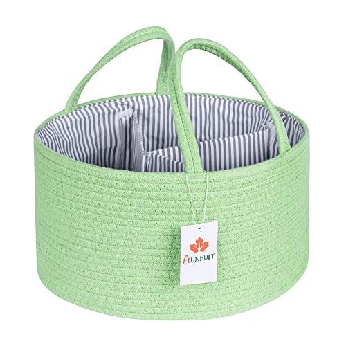 AUNHUIT Cesto portaoggetti per pannolini per bambini, grande, colore verde, con inserti rimovibili, per bambini e bambini, ideale come cestino per la cameretta dei bambini, portatile, ideale per la doccia e