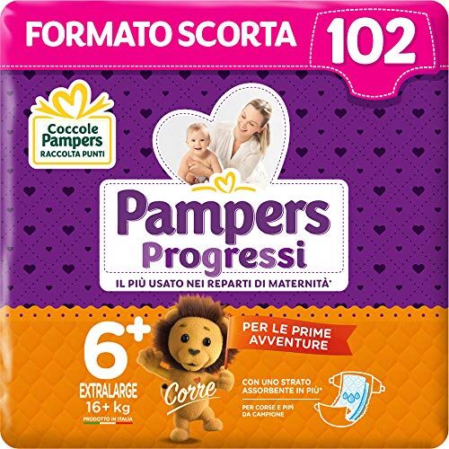 Pampers Progressi Extralarge, 102 Pannolini, Taglia 6+ (16+ Kg)