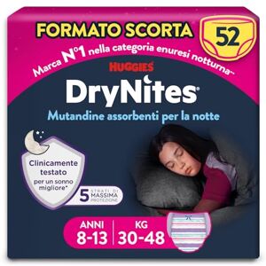 Huggies Drynites Pannolini, Taglia L (30-48 Kg), Mutandine assorbenti bambina, 8-13 anni, 52 Pz Huggies Drynites Pannolini, Taglia L (30-48 Kg), Mutandine assorbenti bambina, 8-13 anni, 52 Pz