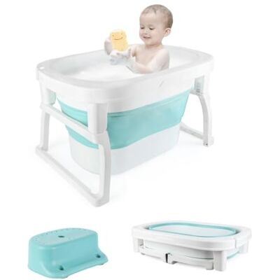 OHMG Vaschetta Pieghevole Per Bambini,Portatile Pieghevole Bagnetto con supporto per Neonato,Vasca Bagno Neonato per 0-6 Anni,con Tappetino Antiscivolo e Foro di Scarico OHMG Vaschetta Pieghevole Per Bambini,Portatile Pieghevole Bagnetto con supporto per Neonato,Vasca Bagno Neonato per 0-6 Anni,con Tappetino Antiscivolo e Foro di Scarico