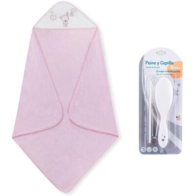 Interbaby Asciugamano con cappuccio per neonato TENDEDERO OSO in rosa con Set de Spazzola e Pettine 900 g Interbaby Asciugamano con cappuccio per neonato TENDEDERO OSO in rosa con Set de Spazzola e Pettine 900 g
