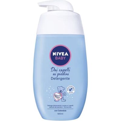 NIVEA BABY Detergente dai Capelli ai Piedini 500 ml, Shampoo bambini corpo e capelli, Doccia shampoo delicato e ipoallergenico, Detergente bambini con Calendula naturale NIVEA BABY Detergente dai Capelli ai Piedini 500 ml, Shampoo bambini corpo e capelli, Doccia shampoo delicato e ipoallergenico, Detergente bambini con Calendula naturale