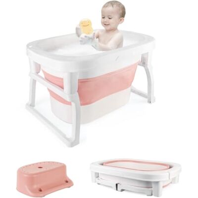 OHMG Vaschetta Pieghevole Per Bambini,Portatile Pieghevole Bagnetto con supporto per Neonato,Vasca Bagno Neonato per 0-6 Anni,con Tappetino Antiscivolo e Foro di Scarico OHMG Vaschetta Pieghevole Per Bambini,Portatile Pieghevole Bagnetto con supporto per Neonato,Vasca Bagno Neonato per 0-6 Anni,con Tappetino Antiscivolo e Foro di Scarico