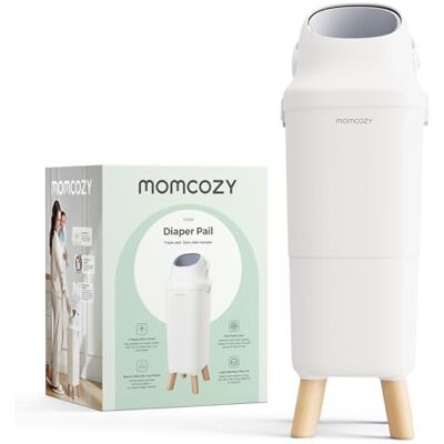 momcozy Mangiapannolini Antiodore, compatibile con sacchetti standard Tripla sigillatura brevettata, apertura a una mano, finestra visiva, blocco sicurezza e capacità fino a 60 pannolini momcozy Mangiapannolini Antiodore, compatibile con sacchetti standard Tripla sigillatura brevettata, apertura a una mano, finestra visiva, blocco sicurezza e capacità fino a 60 pannolini
