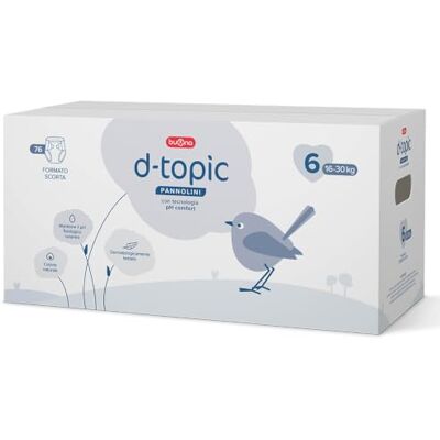 Buona Pannolini Taglia 6,16-30 kg Formato Scorta con Tecnologia pH Comfort e Amido di Riso Azione Lenitiva, Pannolini D Topic Antifughe, Superassorbenti, Regola pH per Pelli Sensibili Buona Pannolini Taglia 6,16-30 kg Formato Scorta con Tecnologia pH Comfort e Amido di Riso Azione Lenitiva, Pannolini D Topic Antifughe, Superassorbenti, Regola pH per Pelli Sensibili