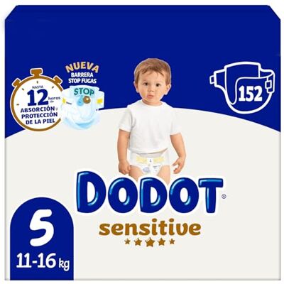 DODOT Pannolini per bambini sensitivi, taglia 5, 152 pannolini, 11 kg 16 kg, ottima protezione della pelle di DODOT Pannolini per bambini sensitivi, taglia 5, 152 pannolini, 11 kg 16 kg, ottima protezione della pelle di