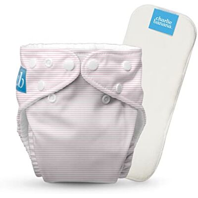 Charlie Banana Pannolino in tessuto riutilizzabile con inserto assorbente, pannolino lavabile, tipo tasca con bottoni, taglia unica regolabile per neonati e bambini piccoli, a righe rosa, 1 pezzo Charlie Banana Pannolino in tessuto riutilizzabile con inserto assorbente, pannolino lavabile, tipo tasca con bottoni, taglia unica regolabile per neonati e bambini piccoli, a righe rosa, 1 pezzo